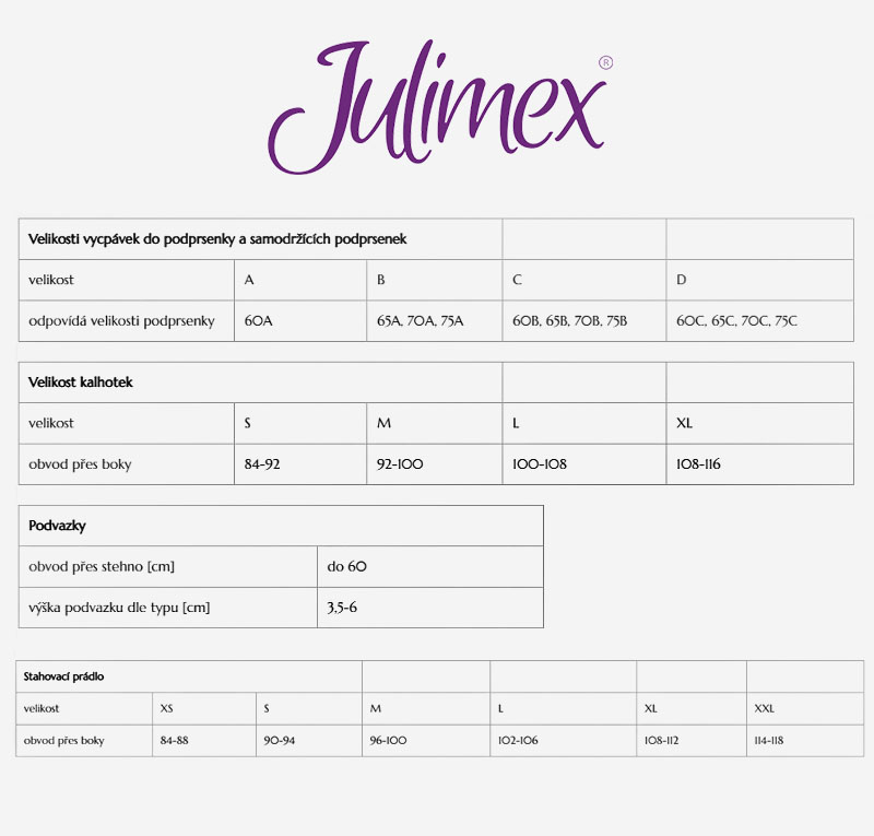 Veľkostná tabuľka julimex